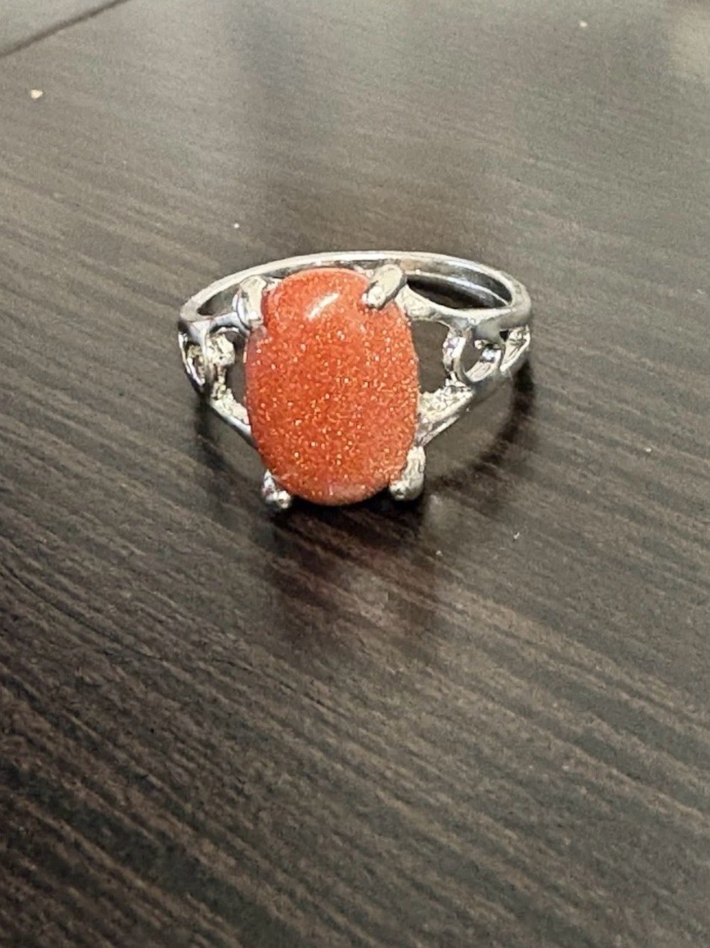 Handmade Silver Tone Red Orange Druzy Style Statement Ring Size 9
